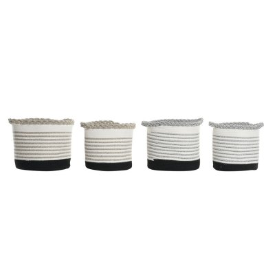 Korg - set DKD Home Decor Ränder Svart Grå Brun Bomull Vit Boho (2 pcs) (4 pcs)