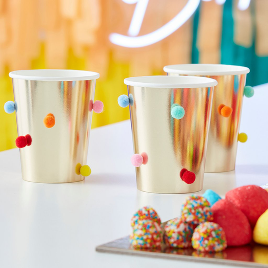 Pappmuggar - Pom poms - Rainbow
