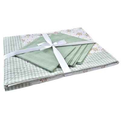 Bordslinneset DKD Home Decor Virágok Polyester Bomull Grön (150 x 150 x 0,5 cm)