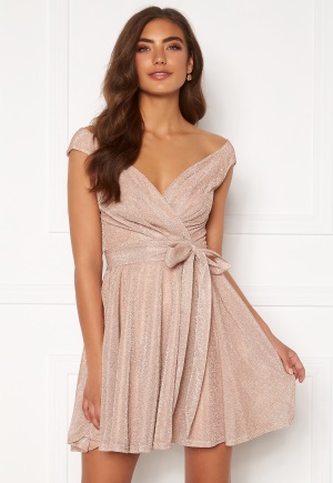 Goddiva Lurex Skater Dress Nude XS (UK8)