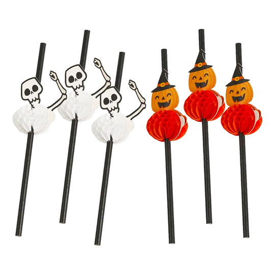 Papperssugrör Halloween Skelett - 6-pack