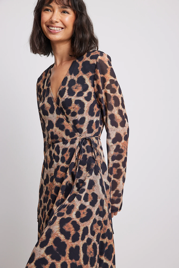 NA-KD Boho Midiklänning i omlottmodell - Leopard