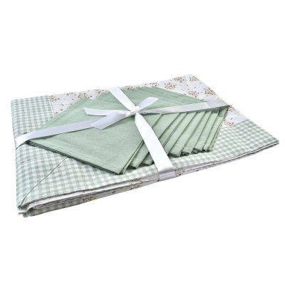 Bordslinneset DKD Home Decor Virágok Polyester Bomull Grön (150 x 250 x 0,5 cm)