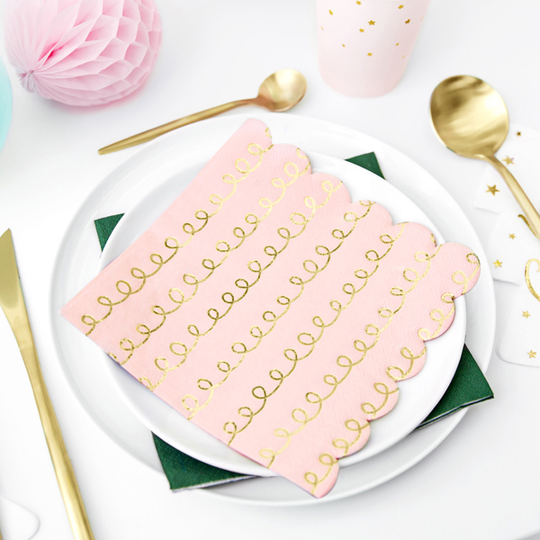Servetter - Swirls - Rosa/Guld
