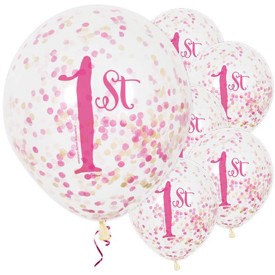 Konfettiballonger - 1st Birthday - Rosa