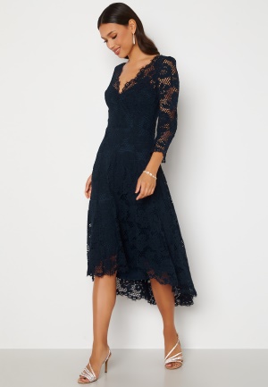 Goddiva Lace High Low Midi Dress Navy XS (UK8)