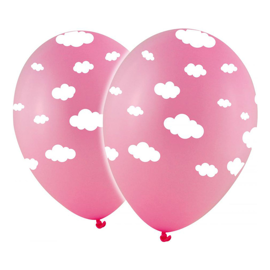 Latexballonger Rosa med Vita Moln - 10-pack