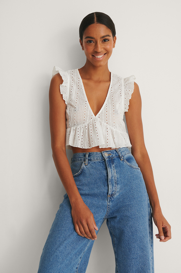 NA-KD Boho Ekologisk croppad topp - White