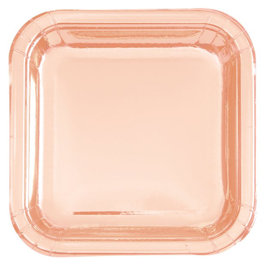 Papptallrikar - Fyrkantiga - Roséguld