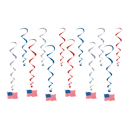 Swirls Amerikanska Flaggor Hängande Dekoration - 12-pack