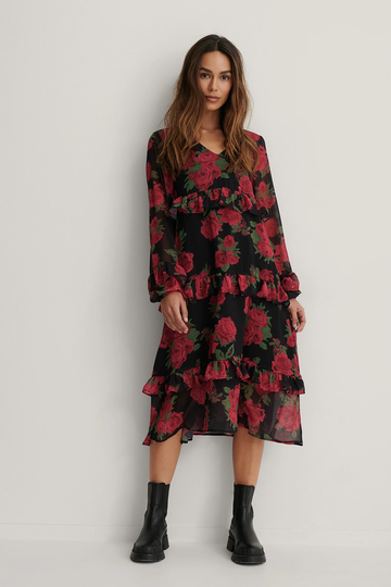 NA-KD Boho Klänning Med Volanger - Flower