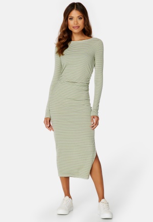 BUBBLEROOM Vendela drapy striped dress Green / Striped L