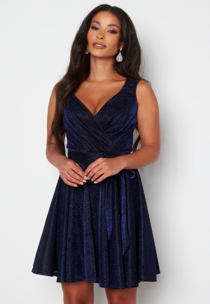Goddiva Lurex Skater Dress Navy M (UK12)