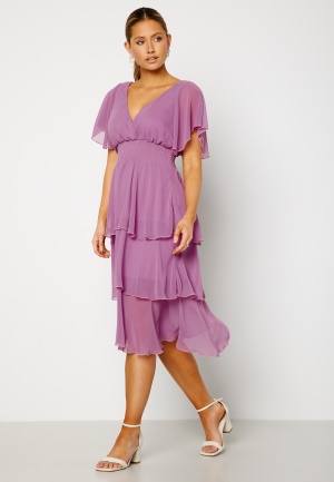 Goddiva Flutter Tiered Midi Dress Dusty Lavender XS (UK8)
