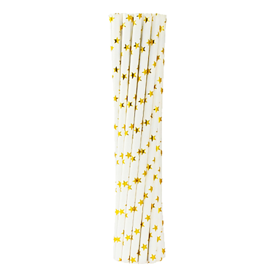 Papperssugrör Stjärnor Guld - 12-pack