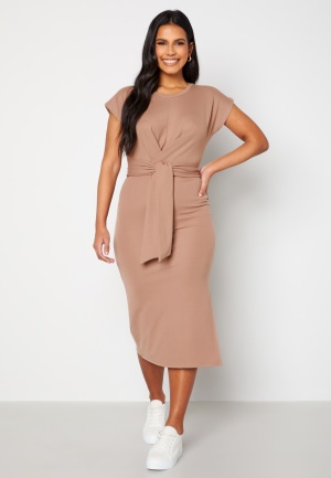 BUBBLEROOM Tea soft tie dress Light nougat S
