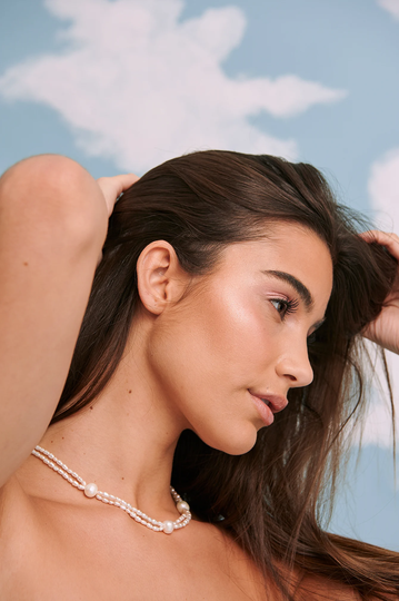 NA-KD Accessories Dubbelt halsband med stor pärla - White