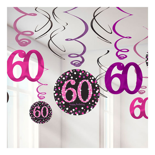 Swirls 60 Rosa Hängande Dekoration - 12-pack
