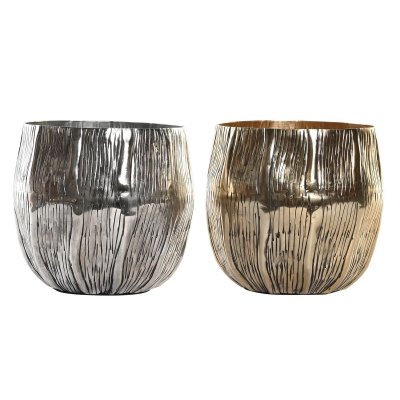Bordsdekoration DKD Home Decor Silvrig Gyllene Aluminium Modern (2 antal) (20 x 20 x 19 cm)