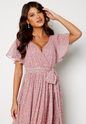 Goddiva Ditsy Flutter Sleeve Maxi Dress Lavender L (UK14)