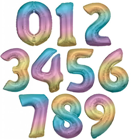 Sifferballong - 86 cm - Pastel Rainbow (Siffra: 0)