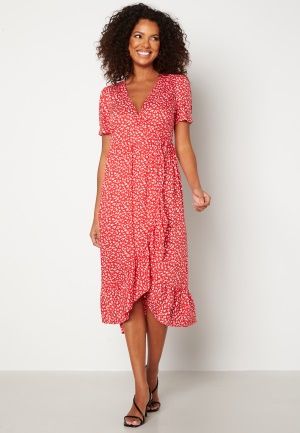 Happy Holly Evie puff sleeve wrap dress Red / Patterned 32/34