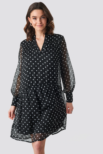 NA-KD Boho V-Neck Flowy Chiffon Dress - Black