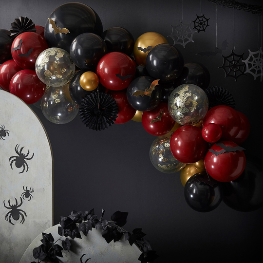 Ballongbåge Halloween Blodröd/Svart/Guld -