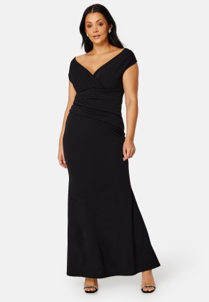 Goddiva Curve Bardot Pleat Maxi Dress Black 44 (UK16)