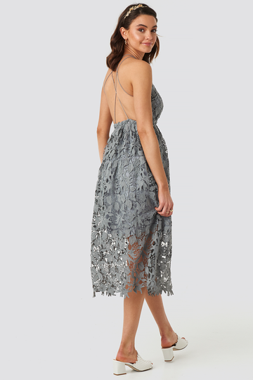 NA-KD Boho Crochet Strap Back Dress - Grey,Blue