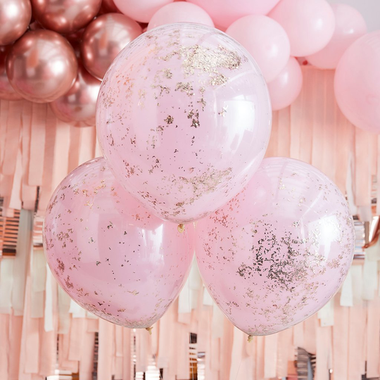 Konfettiballonger - Dubbelskiktad - Rosa/Roséguld