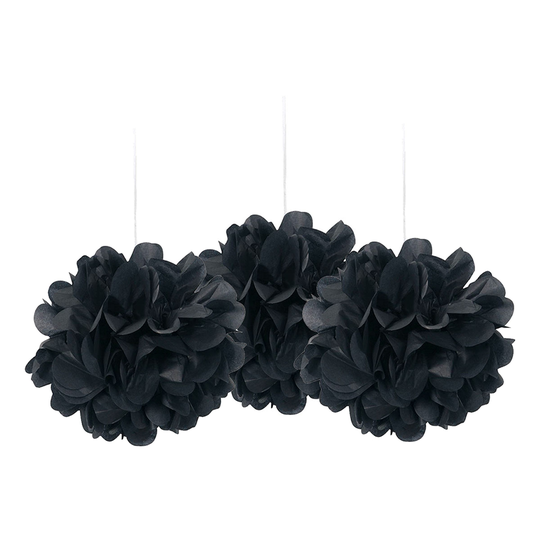 Pom Pom Mini Svarta Hängande Dekoration - 3-pack