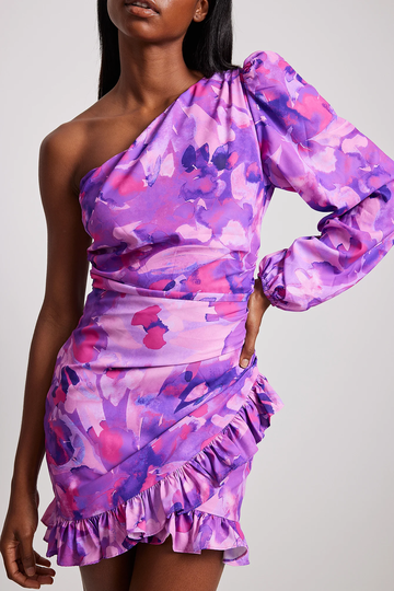 NA-KD Boho Miniklänning med volangdetalj - Purple,Multicolor