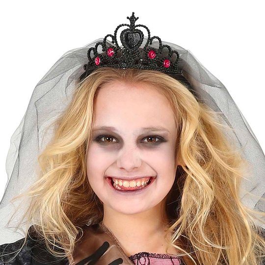Svart Tiara med Slöja - One size