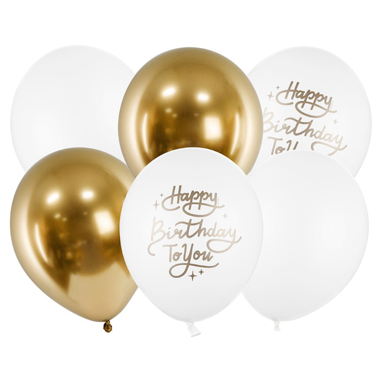 Ballongbukett - Happy Birthday - Vit/Guld