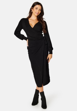 BUBBLEROOM Ryann knitted wrap dress Black L