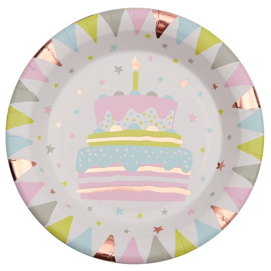 Papptallrikar - Happy Birthday - Pastel/Rosé