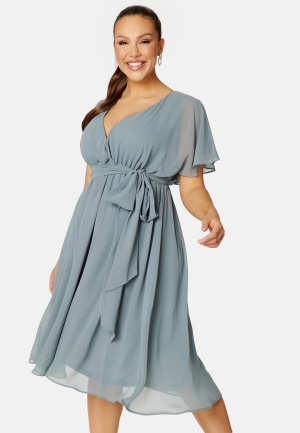 Goddiva Curve Flutter Sleeve Chiffon Midi Dress Air Force Blue 50 (UK22)
