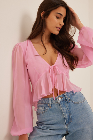NA-KD Boho Chiffongblus - Pink