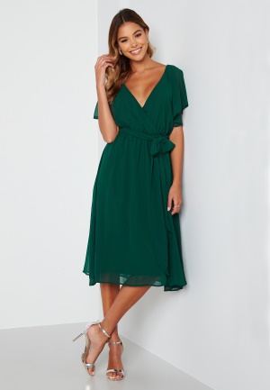 Goddiva Flutter Chiffon Midi Dress Green S (UK10)
