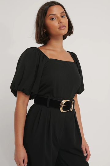 NA-KD Boho Topp Med Puffärm Och Smock Bak - Black