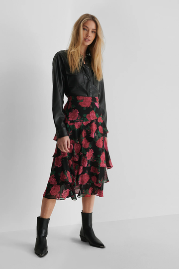 NA-KD Boho Rynkad Midikjol - Flower