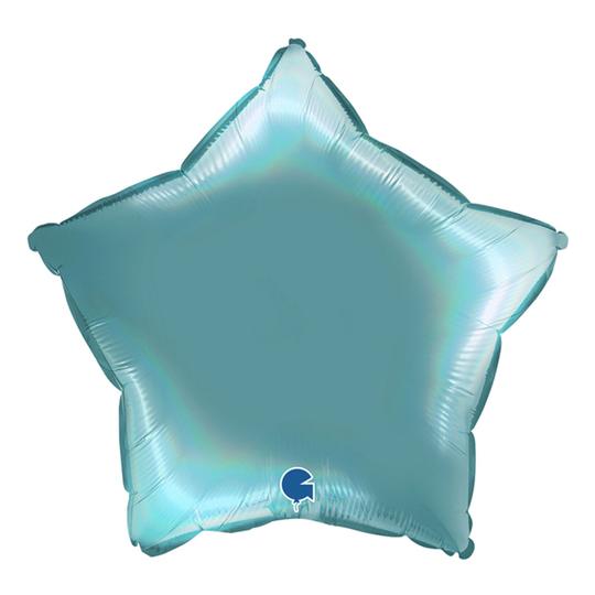 Folieballong Stjärna Holografisk Turkos - 45 cm