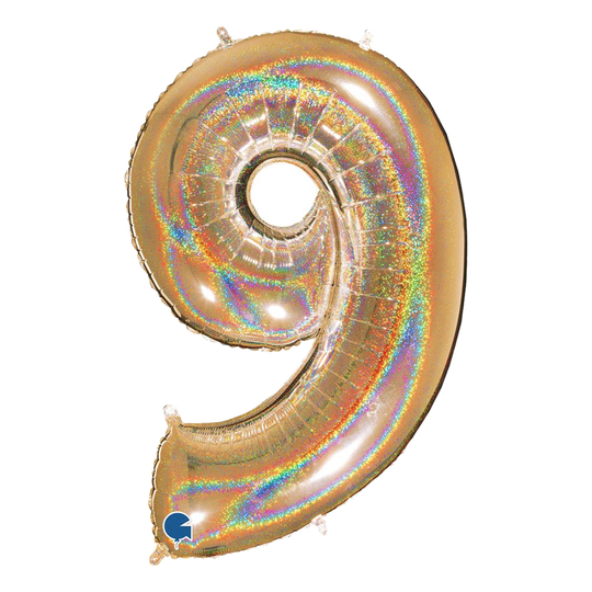 Sifferballong Glitter Guld - Siffra 9
