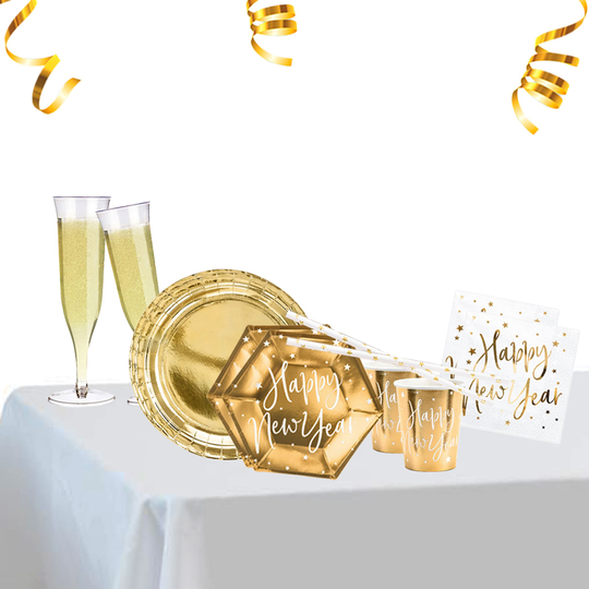 Nyår Dukningspaket Guld/Vit - 6 personer Dukningspaket