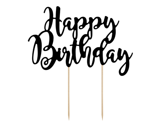 Cake Topper - Happy Birthday - Svart