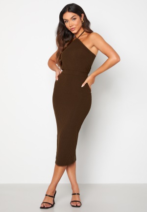BUBBLEROOM Marion halterneck rib dress Brown M
