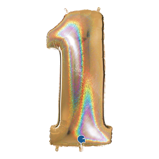 Sifferballong Glitter Guld - Siffra 1