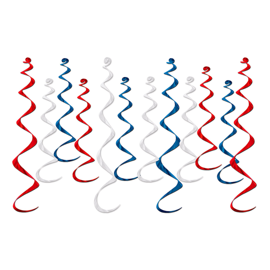 Swirls Röd/Vit/Blå Hängande Dekoration - 12-pack