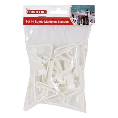 Klämma för bordsduk Privilege 14 pcs Plast Vit (4,5 cm)